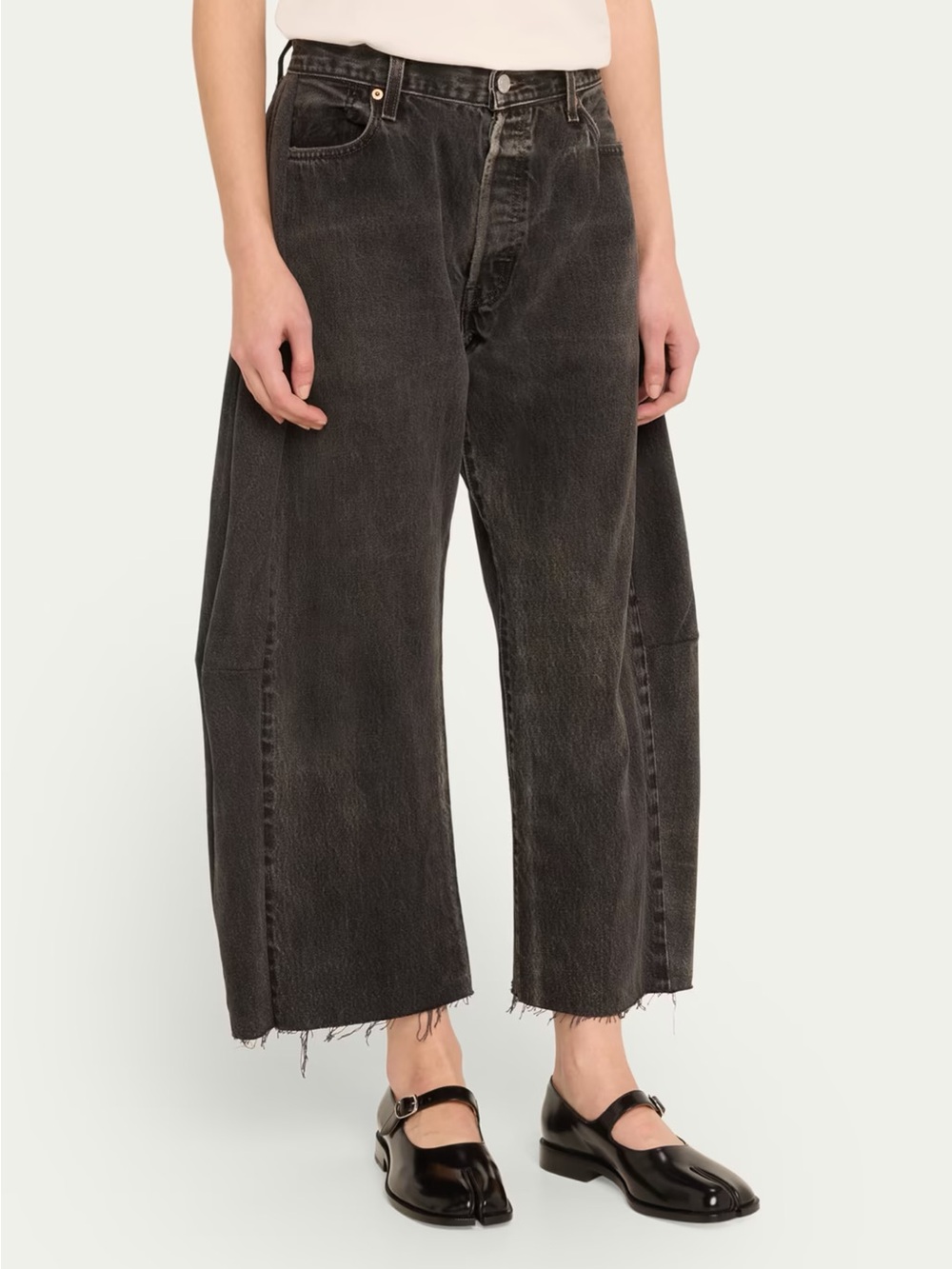 B SIDES Lasso Rework Cropped Black Wide-Leg Barrel Jeans sz 29